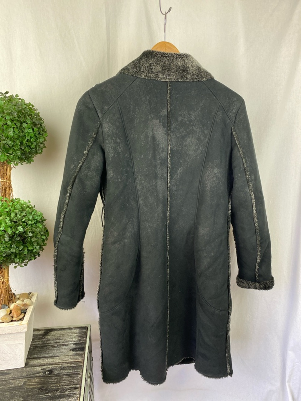 Bebe Black & Gray Shearling Long Sleeve Button Up Coat S - Picture 3 of 6